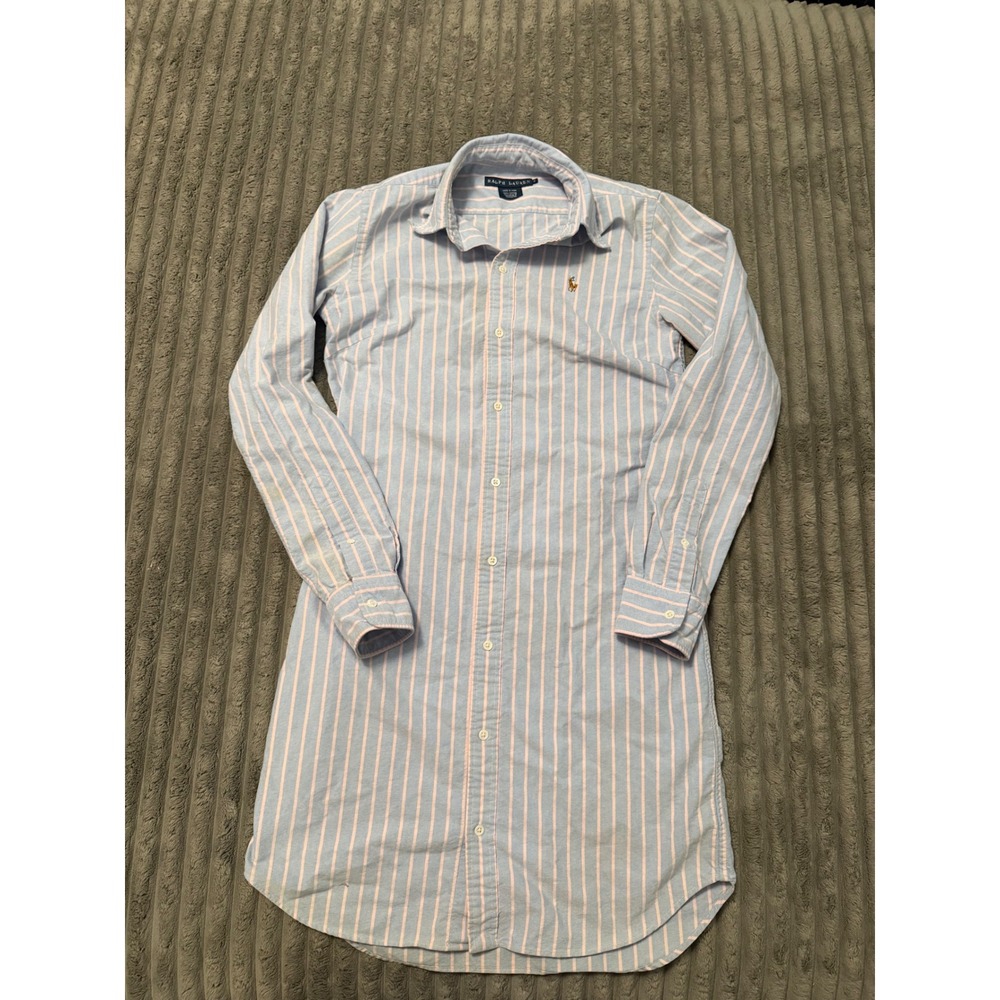 Ralph Lauren Womens Striped Oxford Button Down Shirt Dress Blue Pink Size 6